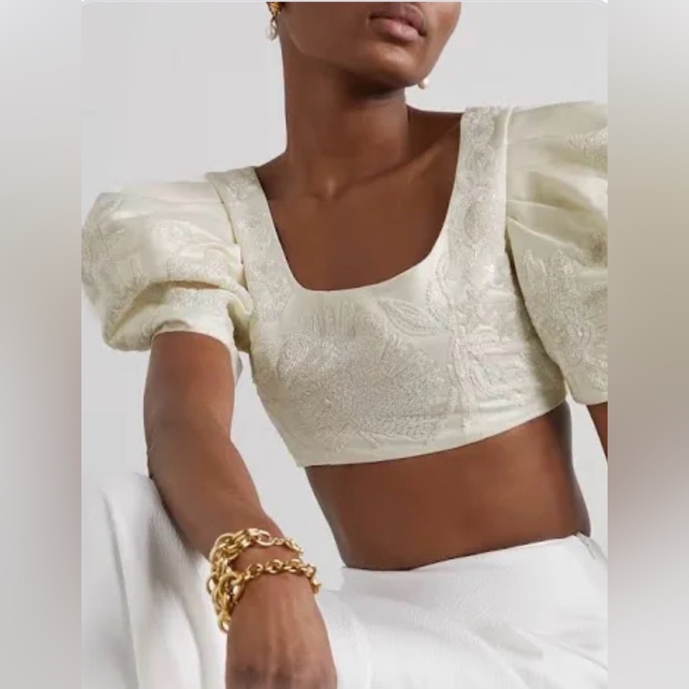 ♥️NEW Cult Gaia Sinai Puff Sleeve Crop Top sequined